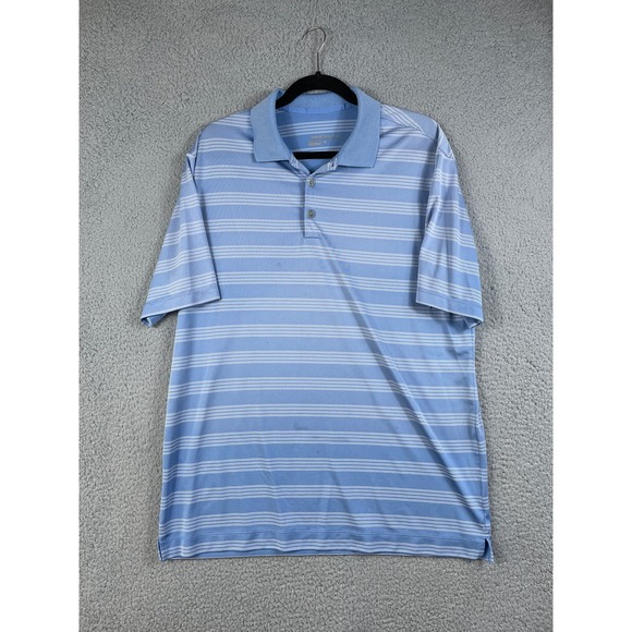 Nike Gold Dri Fit Men's Golf Polo Shirt Blue Stripe Size L - Picture 1 of 10
